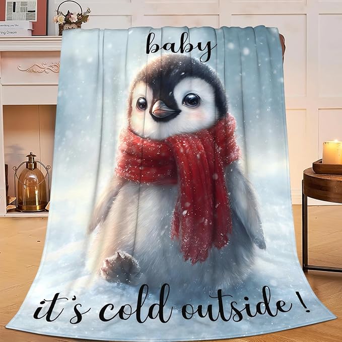 Penguin Blanket Gifts for Girls Boys Throw Cozy Plush Fleece Flannel Lightweight Fuzzy Party Blankets for Women Men 80"X60"