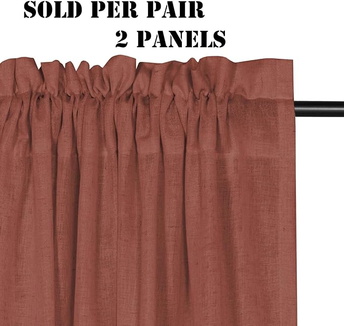 H.VERSAILTEX Linen Curtains Elegant Natural Linen Blended Curtains Energy Efficient Light Filtering/Rod Pocket Window Treatments Panels/Drapes for Living Room (Set of 2, Rust, 52 inch W X 72 inch L)