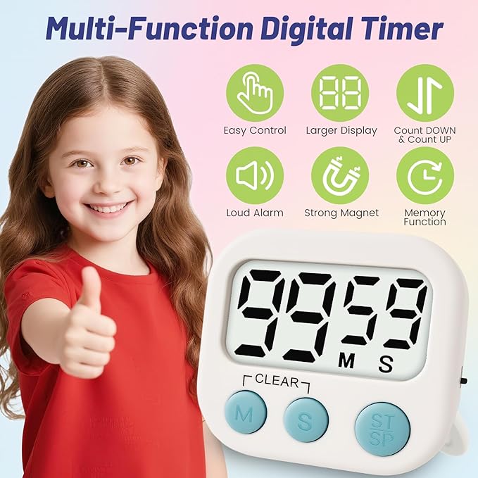 24 Pcs Digital Timer for Kids, Magnetic Countdown Kitchen Timer, Upgrade Loud Alarm Timers for Cooking, Kitchen, Exercise, Work, Study, Classroom, Outdoor Activities, Battery not Including