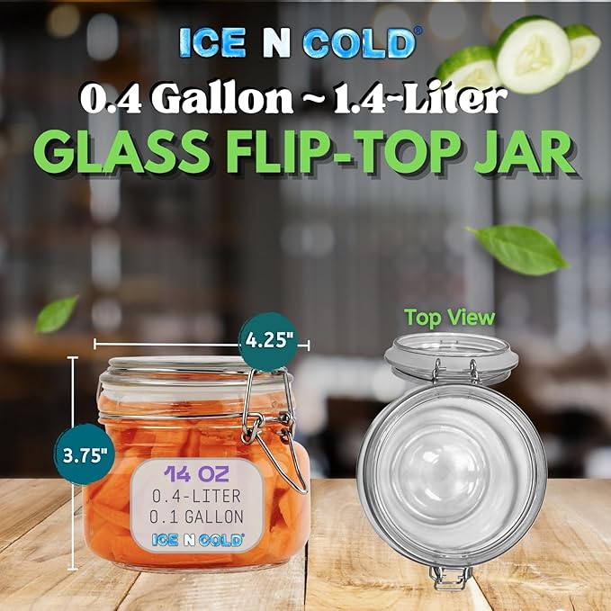 Airtight Glass Storage Jars with Clamp Lid – Food Storage Containers with Rubber Gasket Seal – Pantry & Kitchen Canisters for Dry Goods, Coffee, Sugar, Pasta – 0.4L to 2.2L Sizes (4, 14oz | 0.4L)