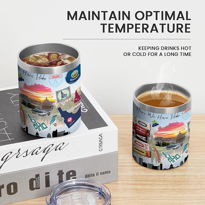 12oz Coffee Mug Idaho State Insulated Coffee Cups, United States Map Travel Mug Landmark, Birthday Gifts Cute Mugs with Lid and Straw Mothers Day Gifts