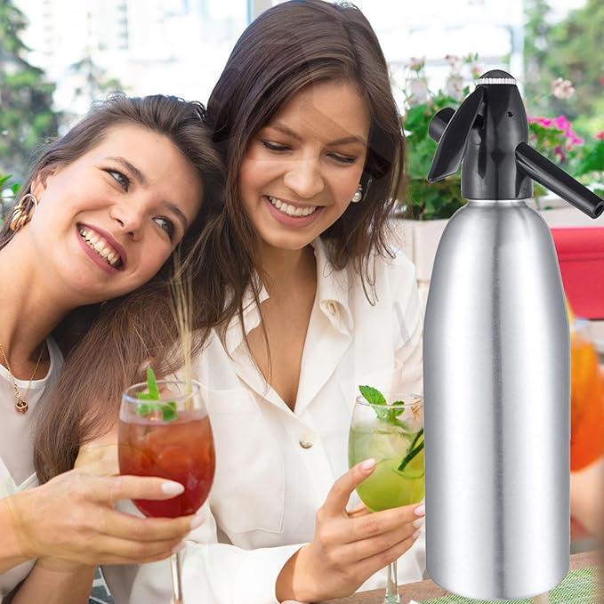 Soda Siphon Portable Sparkling Water Maker - Travel Soda Maker for Home & Outdoor, 1L Carbonating Bottle, Carbonated Water Machine for Soda Water/Cocktails, Use 8 gram CO2 Cylinders (Not Included)
