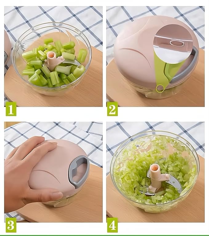 Generic Manual Vegetable Cutter Chopper, Hand Pull String Fruit and Vegetable Chopper and Mincer, Stainless Steel Blades, BPA Free (Pink, 500ml), VS2024-04