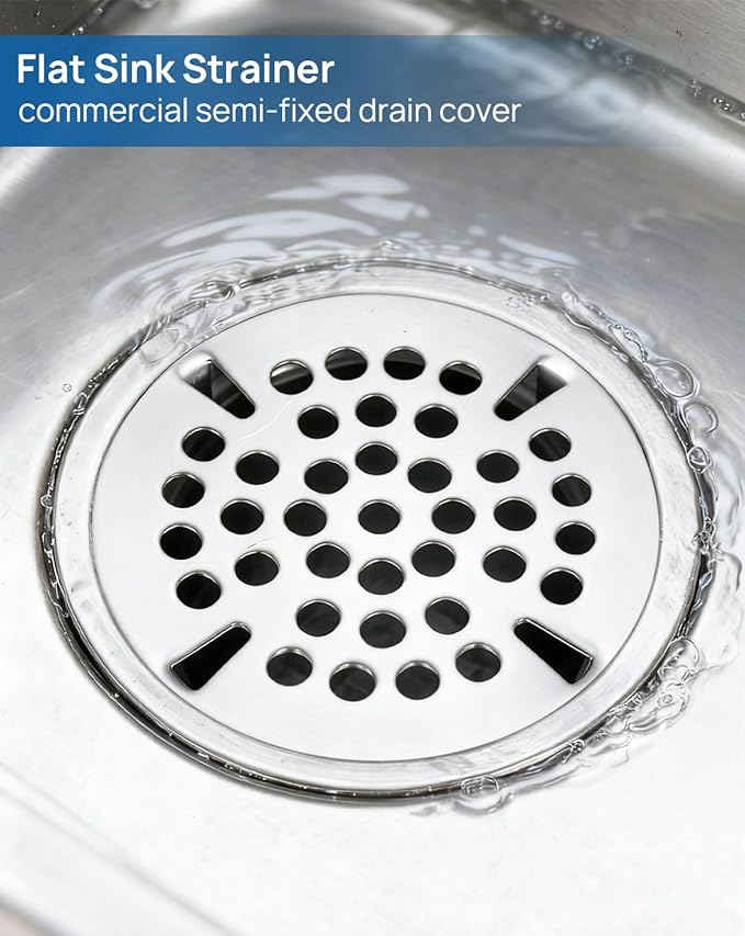 3-1/2" Commercial Sink Drain Strainer Replacement, Waste Drain Cover Screen, Flat Strainer Only for Commercial Sink Drain with Lever Handle, Stainless Steel (NOT Universal)