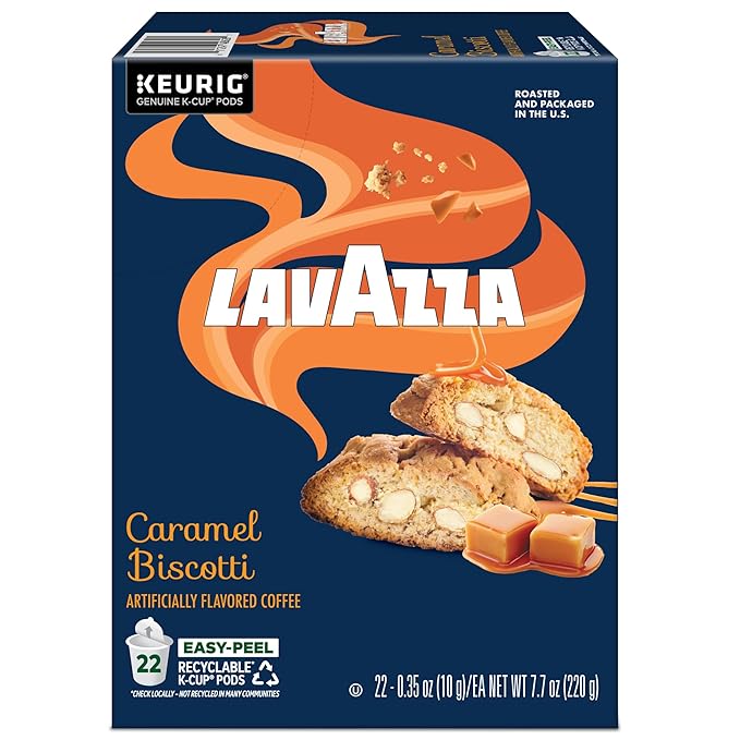 Lavazza Caramel Biscotti Coffee, Single Serve Keurig K-Cup Pods, Flavored Coffee, 88-Count Box (4 Packs of 22)