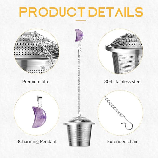 3 Sets Tea Infusers Steeper for Loose Leaf Tea Holder Stainless Steel Tea Ball Mesh Strainer Filters with Drip Trays and Pendant(Elegant Style)