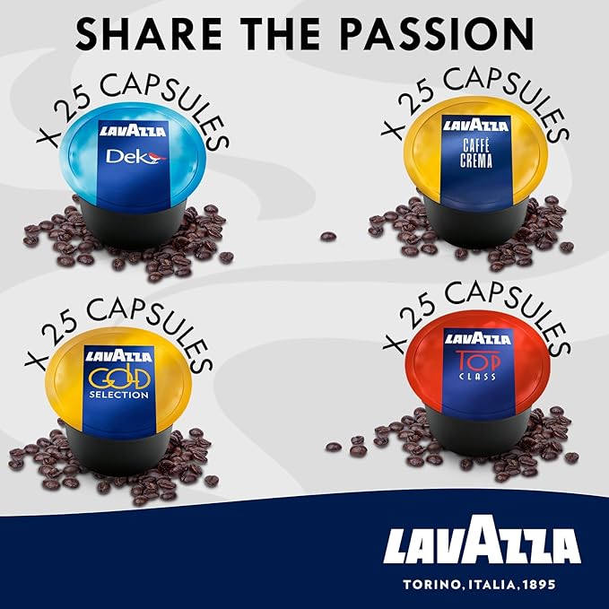 Lavazza Blue Capsules Coffee Pods Variety Pack – 100 Count (25 Each of Top Class, Gold Selection, Decaf Dek & Caffè Crema) – Compatible with Lavazza LB Machines Only