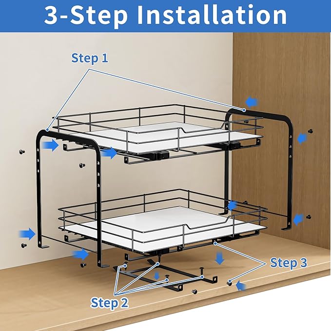 2-Tier Pull Out Spice Rack, Spice Rack Organizer, Pull Out Spice Racks for Inside Cabinets, Height Adjustable Heavy Duty Metal Basket for Inside Cabinet & Pantry (13.5''Wx10.5''Dx9.5''H)