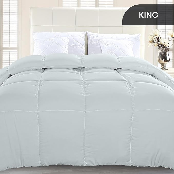 Utopia Bedding Comforter Duvet Insert, Quilted Comforter with Corner Tabs, Box Stitched Down Alternative Comforters King Size (Light Grey)