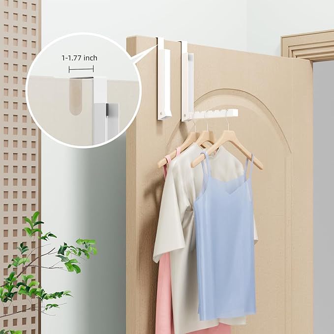 2 Pack Over The Door Hangers, Folding Over The Door Drying Rack for Laundry, Over The Door Clothes Hanger, Door Hanger for Clothing, Over The Door Hooks, Small Space Clothes Drying Rack,Portable,White