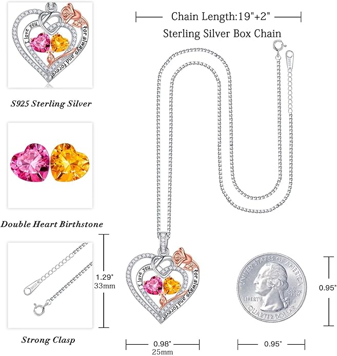 Iefil Christmas Gifts for Wife Women - 925 Sterling Silver Double Birthstone Necklace, Anniversary Birthday Gifts for Women, Jewelry Gift for Wife Girlfriend Mom Her