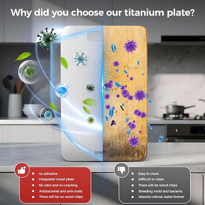 Titanium Cutting Board Set of 3,100% Pure Titanium Cutting Boards for Kitchen, Double Sided Non Toxic Cutting Board, Ideal Charcuterie & Chopping for Meat, Hygiene Durable Dishwashr（S+M+L)