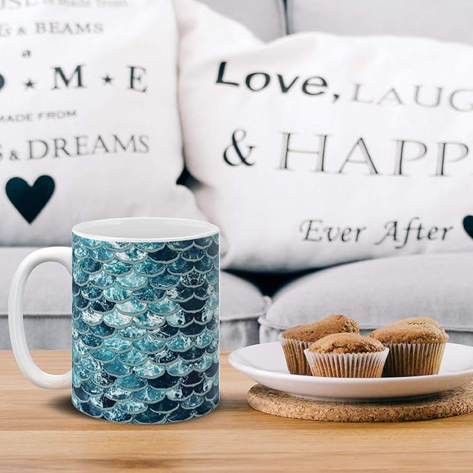 MUGBREW Mermaid Scales Blue Wave Ceramic Coffee Mug Tea Cup, 11 OZ