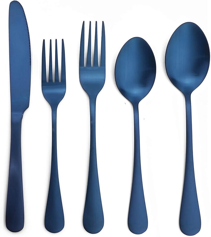 20-Piece Stainless Steel Flatware Set, Matte Finish Blue, Service for 4