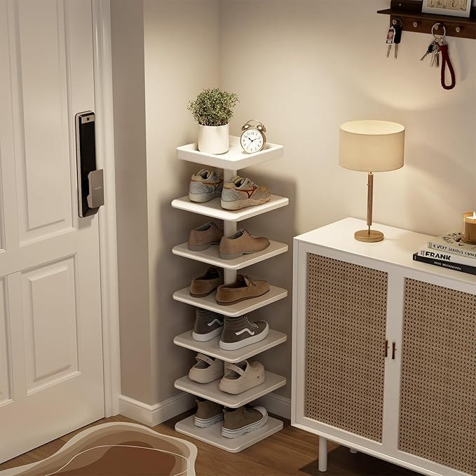 Narrow Shoe Rack for Entryway - Wood Narrow Shoe Rack with Compact Design for Small Space, 6-Tier Shoe Organizer for Entryway Hallway Bedroom Closet