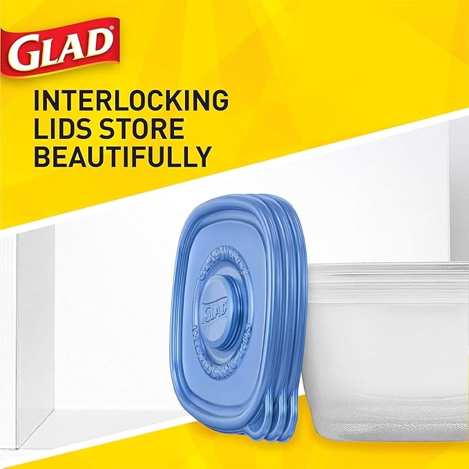 Glad GladWare Tall Entree Food Storage Containers - Large Square - Meal Container Holds up to 42 Ounces of Food - Lock Tight Seal, 3 Count - 2 Pack