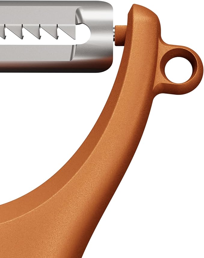 Zyliss Julienne Y Peeler – Ultra-Sharp Stainless Steel Blade for Carrots, Zucchini & Potatoes – Ergonomic Wheatstraw Grip – Built-in Eye Cutter & Safety Cover – Dishwasher Safe – Orange