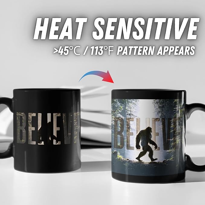 Onebttl Bigfoot Gifts for Men, Sasquatch Heat Sensitive Coffee Mug, Ceramic Color Changing Mug, Perfect for Bigfoot Believers