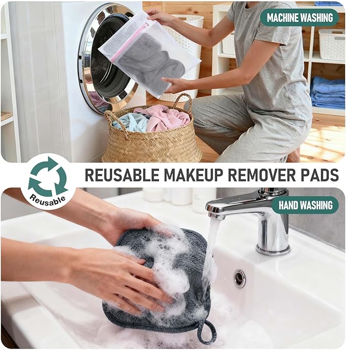 12 Pack Makeup Remover Cloth, 6" x 6" Reusable Makeup Remover Towels Face Washcloth for Washing Face, Makeup Remover Pads Cosmetic Face Wash (Grey)