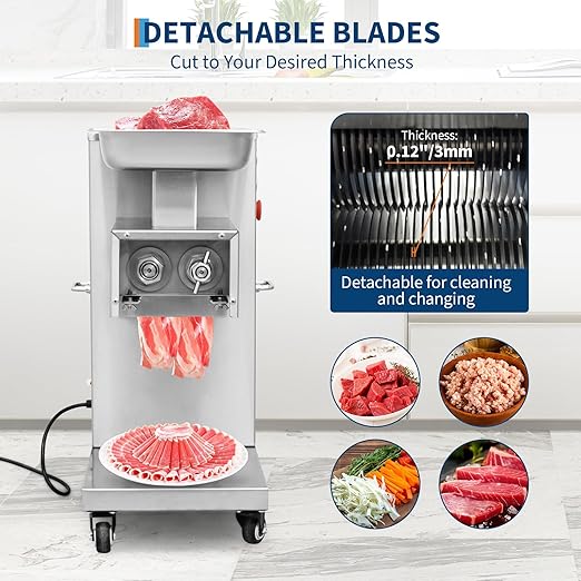 Commercial Meat Cutting Machine, 1100 LBS/H 750W, 3 mm Blade, Stainless Steel Restaurant Food Cutter, for Kitchen Supermarket Lamb Beef Chicken