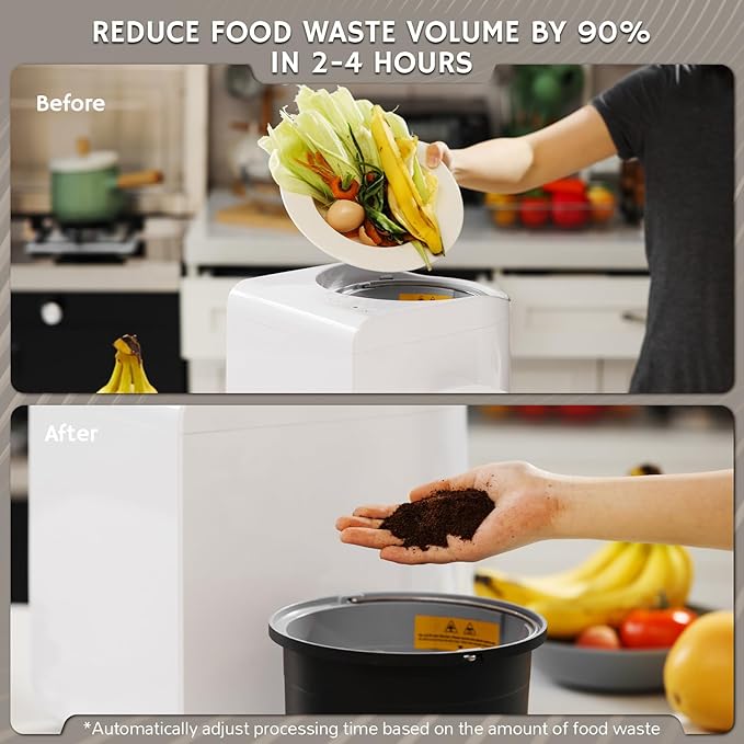 Airthereal Revive R500 Electric Kitchen Composter, SHARKSDEN® Tri-Blade, Turn Food Waste and Scraps into Natural Fertilizer for Plants, Glossy Pearl White