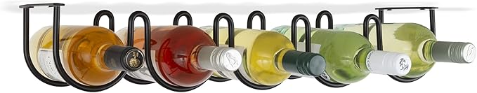 Wallniture Dijon Wine Rack for Kitchen Organization and Storage, Under Cabinet Organizer for 5 Liquor or Wine Bottles, Metal Black