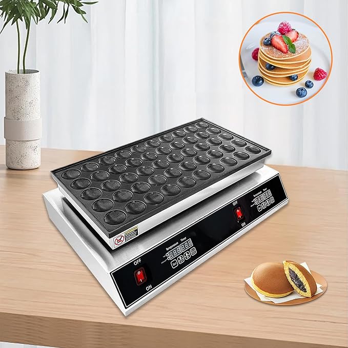 Mini Dutch Pancake Baker Commercial Electric Non-stick Waffle Maker Machine Muffin Maker for Home and Restaurants Makes 50PCS of 1.8 Inches Pancakes 1700W
