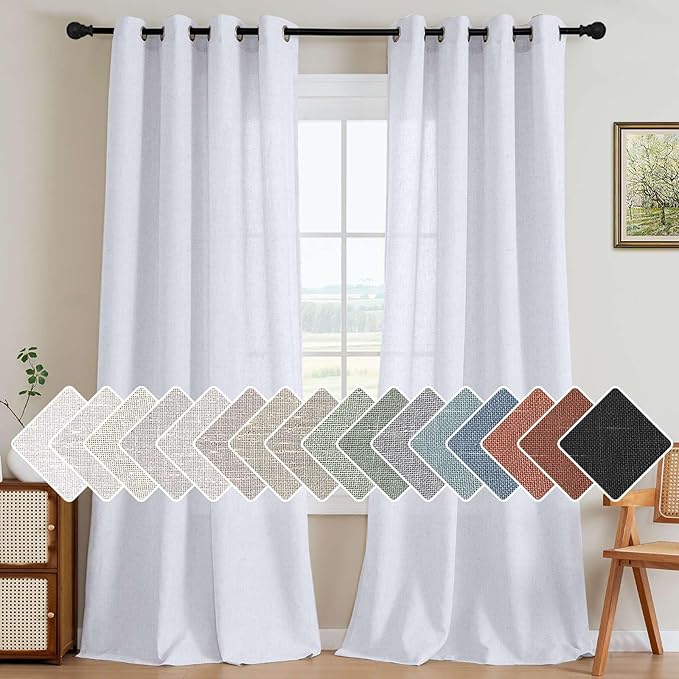 H.VERSAILTEX Living Room Linen Curtains Home Decorative Nickel Grommet Curtains Privacy Added Energy Saving Light Filtering Window Treatments Draperies, Bright White, 2 Panels, 52 x 108 - Inch