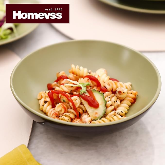 Stoneware Two-Tone Colors Life 12pc Dinner Set， Outside Shiny Black + Inside Matte Glaze Olive)