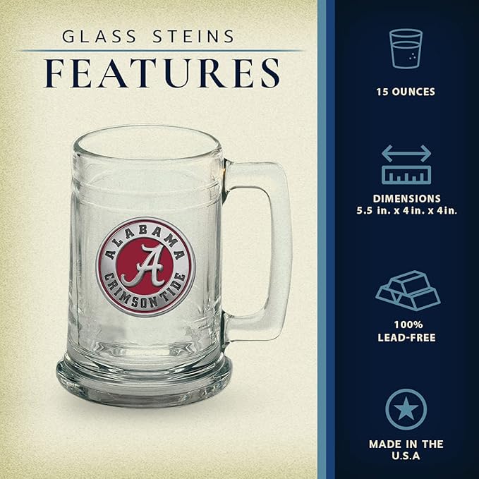 Heritage Pewter Mississippi State Beer Stein Glass | 15 Ounce German-Style Beer Glass | Intricately Crafted Metal Pewter Alma Mater Inlay