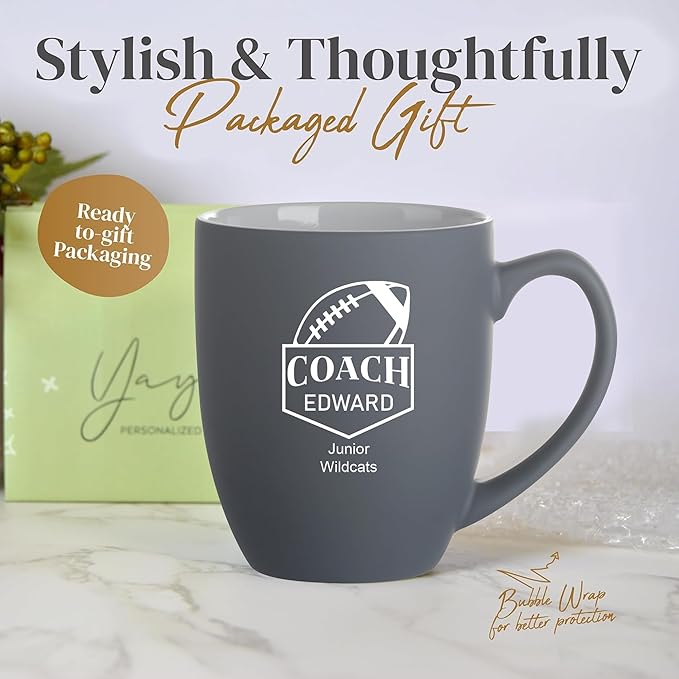 Personalized Coach Gifts for Men, 16oz Custom Engraved Coffee Mug, Soccer Football Softball Volleyball Coach Gifts Wrestling Gymnastics Coach Gift