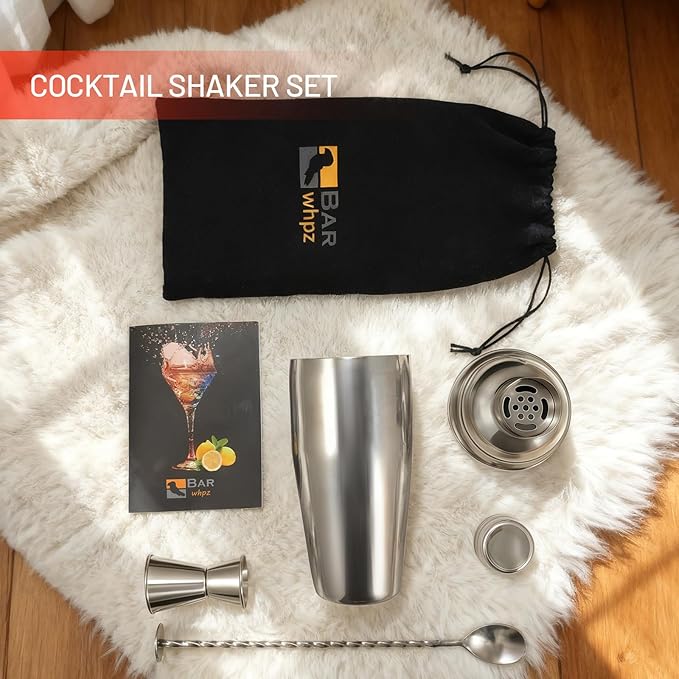 Cocktail Shaker Set, 24oz Stainless Steel Bartender Kit with Measuring Jigger & Mixing Spoon,Cocktail Recipe,Professional Martini Shaker for Home Bar, Drink Mixer Set for Beginner & Bartender Gift
