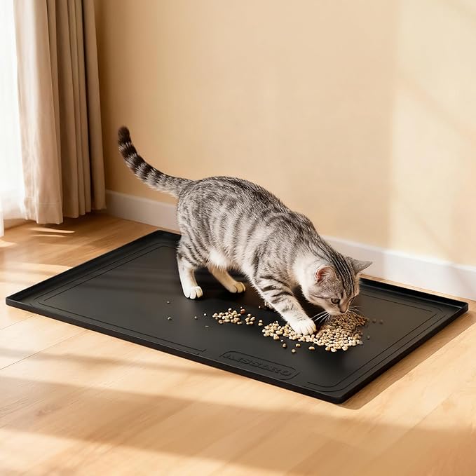Under Sink Mat 25" X 19", Waterproof Silicone Under Sink Mats for Kitchen, Anti-Leak Shelf Liner & Cabinet Protector with Raised Edge, [BPA Free] Bathroom Tray Home Organizer, Black