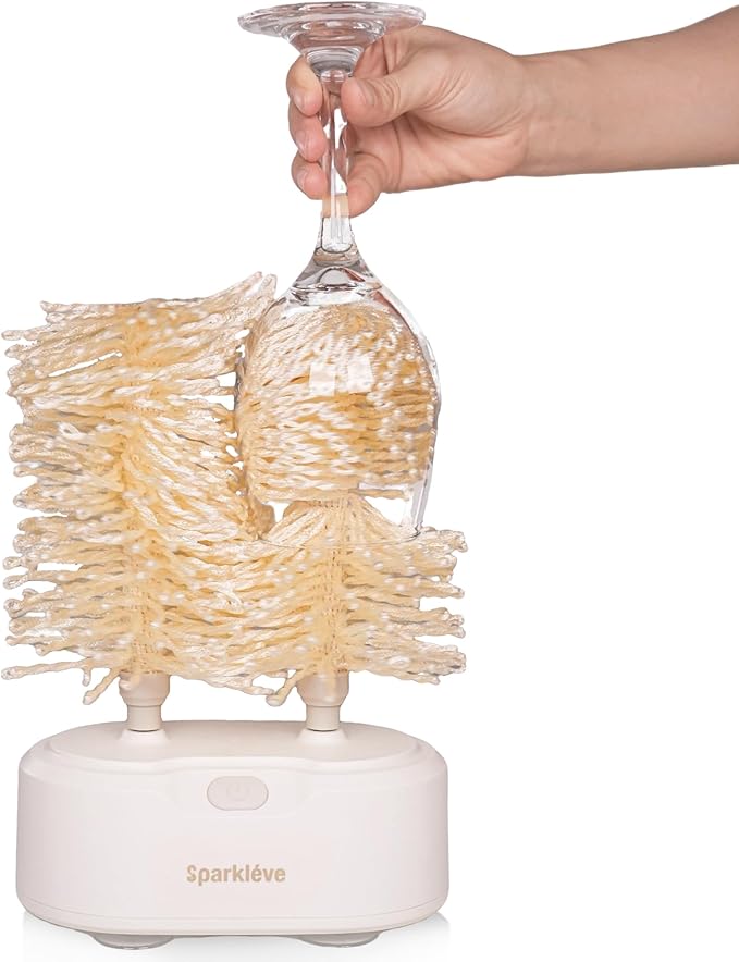 Home Glassware Polisher, World's First Affordable Spinning Glass Polisher, 600 RPM Dries & Polishes, All Glasses, Wine, Bar, Drinking, Wet/Dry, for Sparkling Glassware, White, Classic Matte