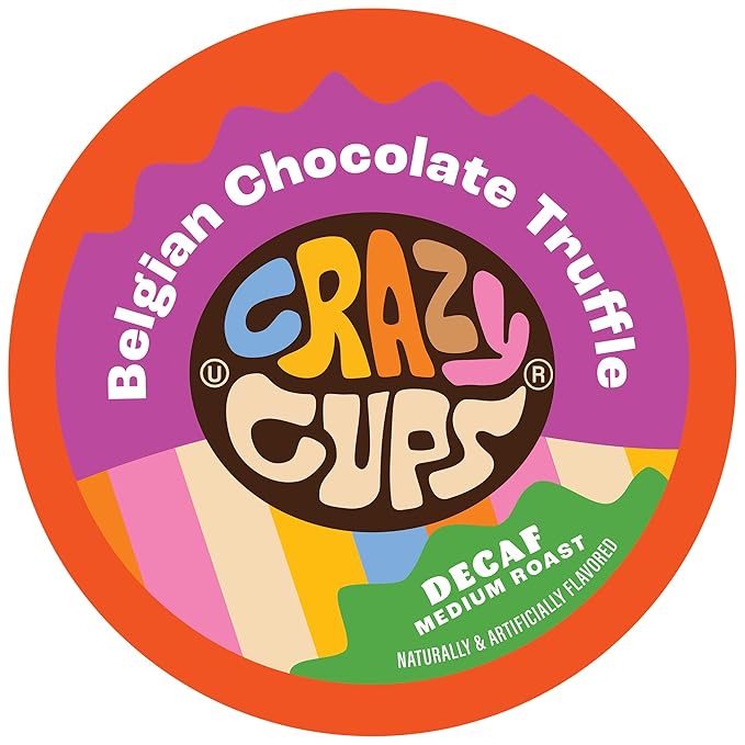 Crazy Cups Decaf Flavored Coffee for Keurig K-Cup Machines, Belgian Chocolate Truffle, Single Serve Hot or Iced Coffee, 22 Count