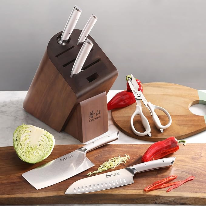 Cangshan HELENA Series German Steel Forged Cleaver Knife Block Set (7-Piece, White)