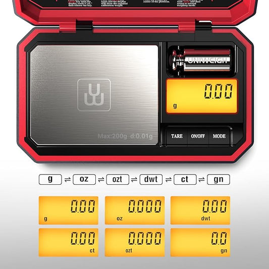 Travel Digital Pocket Scale 200g/0.01g, Digital Gram Scales, Mini Food Scale with 50g Calibration Weight for Food, Powder,Small Items, Tea, Jewelry, Coins (Battery Included)-Red