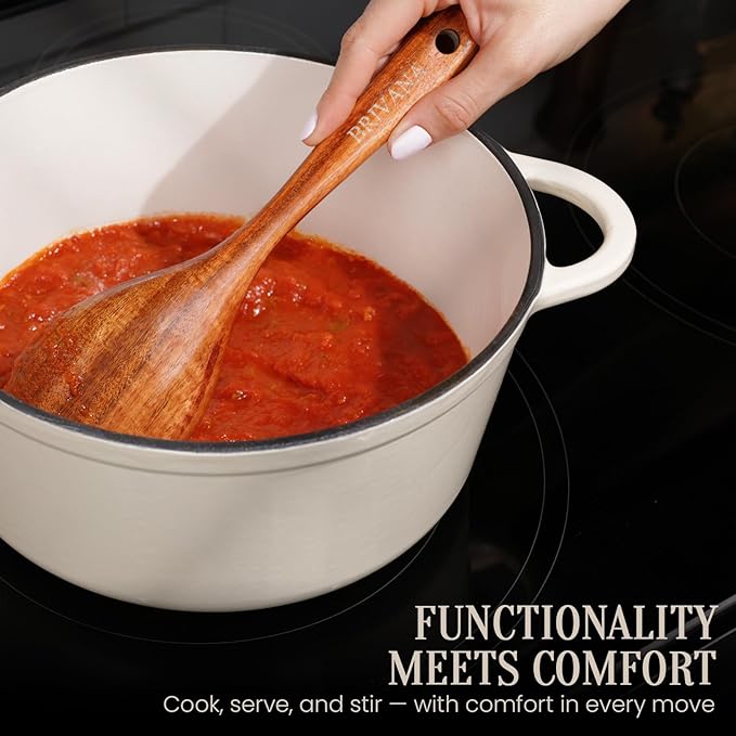 6-Piece Teak Wood Utensil Set – Durable Natural Teak with Smooth, Sealed Finish – Gentle on Non-Stick Cookware for Everyday Stirring, Mixing, Serving and Cooking