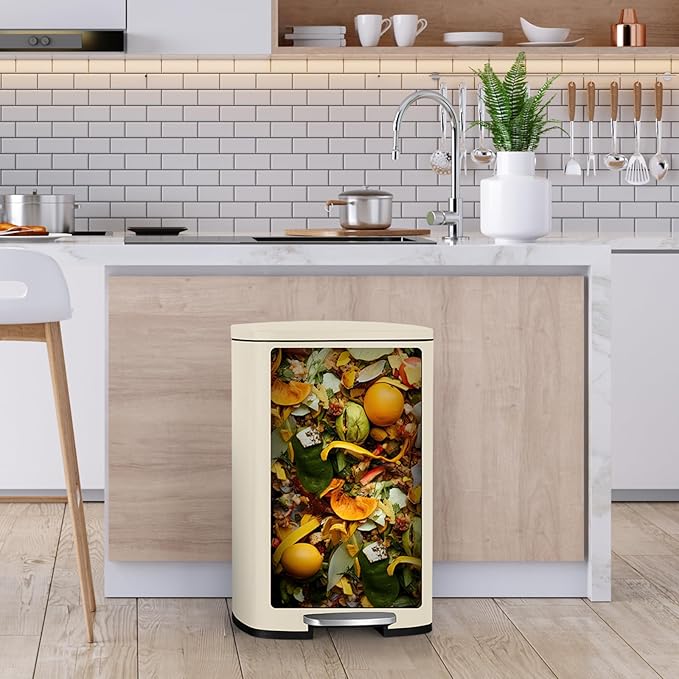 8 Gal Kitchen Trash Can, 30L Recycling or Garbage Bin, Brushed Stainless Steel Waste Basket, Soft&Quiet Close Dustbin, with Step-On Pedal, Removable Inner Bucket, for Home, Office, Living Room