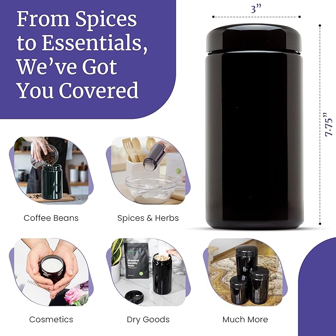 Infinity Jars, 1 L (34 fl oz) Premium Airtight Ultraviolet Glass Jar Odor Blocking, Antistatic, Light Blocking Container for Herbs, Coffee, Tea & Spices Durable, Travel-Friendly Storage