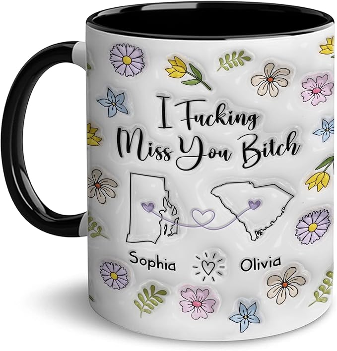 Personalized Long Distance Mug, Custom State To State Funny Mug With Name, Floral Decorations Mugs, Funny Mug Gifts For Sister Friends Couples, Gifts For Mommy Daddy From Son Daughter