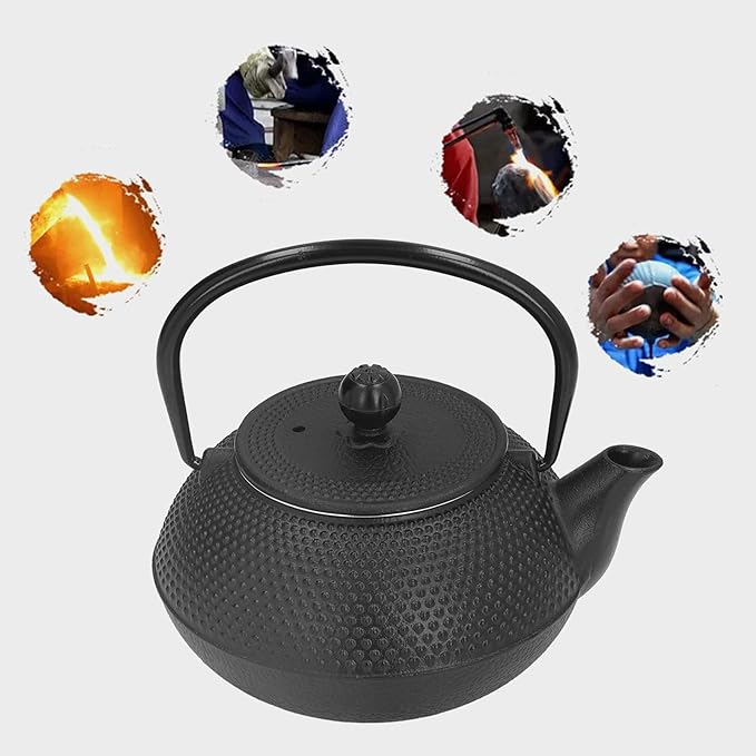 Alvinlite Cast Iron Teapot Set, Japanese Tetsubin Tea Kettle Set with Stainless Steel Infuser for Leaf Loose Tea and Blooming Flower Tea Cast Iron Tea Kettle (Black 800ml / 27oz)