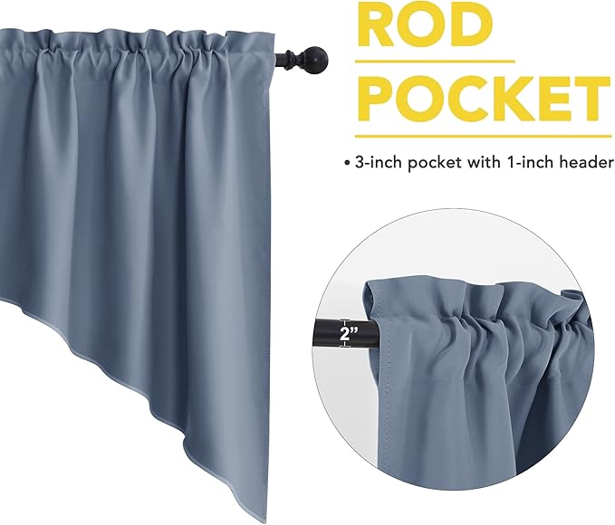 NICETOWN Room Darkening Swag Curtain Valance, Elegant Rod Pocket Tailored Scalloped Window Treatment Curtains for Home Decor/Office (2 Panels, 36" W X 36" L per Panel, Stone Blue)