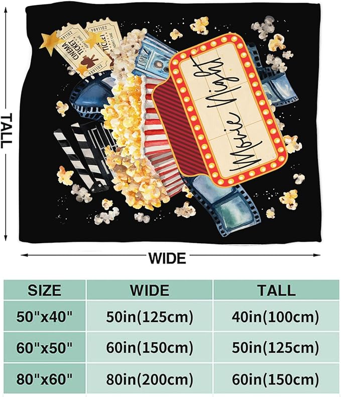 Movie Blanket Popcorn Gifts for Girls Boys Movie Theater Throw Blankets Cozy Plush Fleece Decor Flannel Fuzzy for Women Men 80"X60"