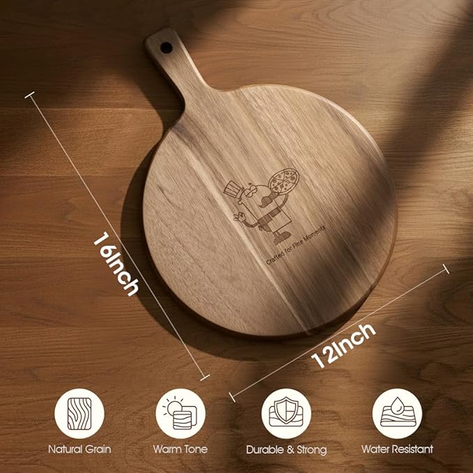 Acacia Wood Charcuterie & Pizza Board Set with Pizza Cutter – Premium Multi-Purpose Pizza Serving Board for Cheese, Bread, Fries, Appetizers – Rustic Cutting Board for Entertaining & Gift Giving