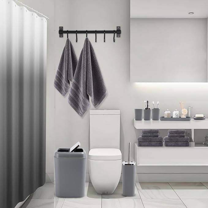 Grey Bathroom Accessories, 24 Pieces Grey Bathroom Accessories Set with Shower Curtain, Bath Towels, Trash Can, Soap Dispenser and Soap Dish for Bathroom/Housewarming