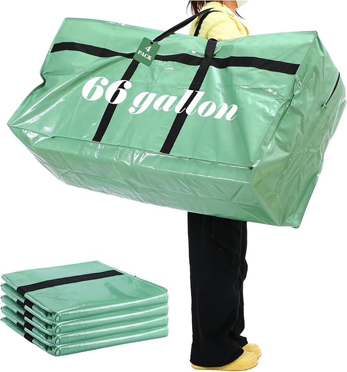 4 Pcs 66 Gallon Large Moving Bags with Zipper and Handles Foldable Storage Duffle Bags Heavy Duty Extra Large Totes for College Dorm Travel Clothes Blankets Bedding Moving (Teal)