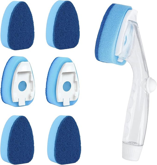 Dishwand Refills Sponges Heads with Soap Control Handle, 6 Non-Scratch Replacement Sponge Head for Dish Wand,Leak-Proof Handle,Universal Compatible Soap Dispensing Brush for Kitchen,Dishwasher