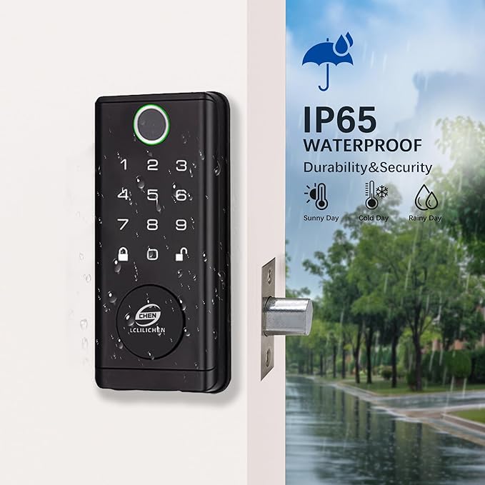 Smart Door Lock, Keyless Entry Deadbolt with Fingerprint, Keypad and App Control, 5-in-1 Electronic Front Door Lock for Home and Office, Weatherproof