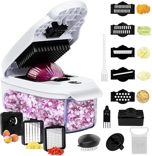 Veggie Chopper –13 in 1 Onion Chopper · Vegetable Chopper with Container · Pepper Chopper · Vegetable Slicer – Kitchen Gadget & Home Essentials (White & Black)